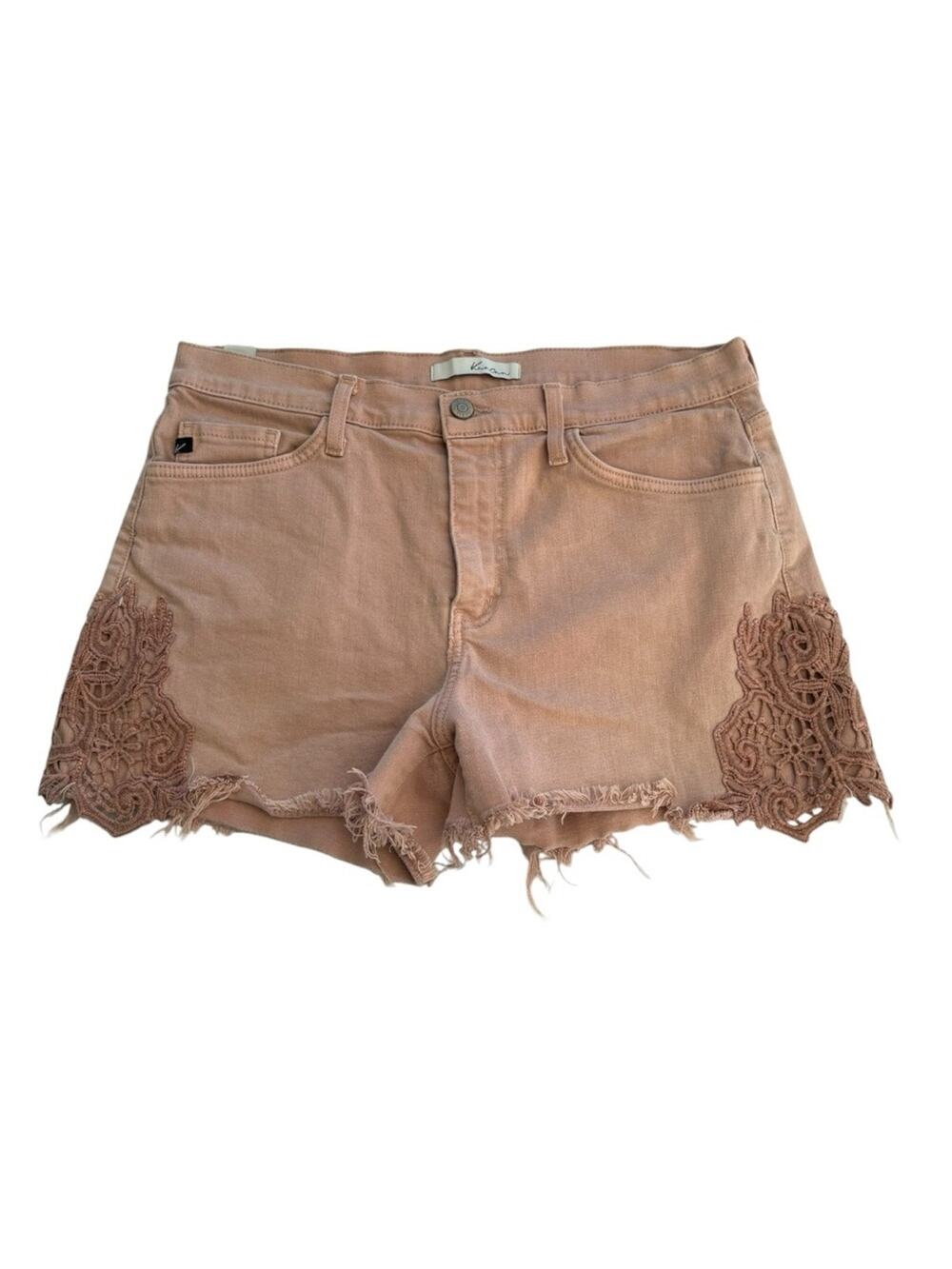 Kancan size 31 Women's Pink Crochet-Trim Denim Shorts casual